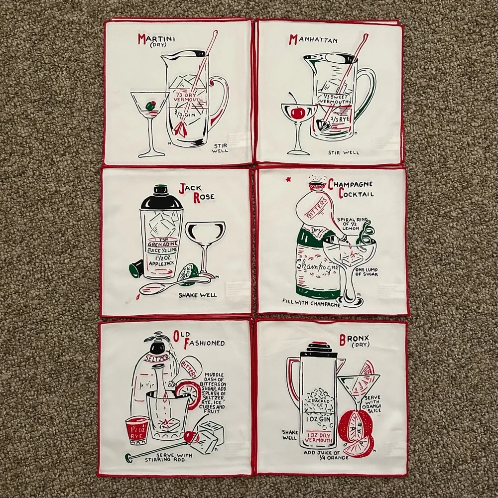 Estelle & Alvin’s Restoration Hardware Cocktail Recipe Drink Napkins Set